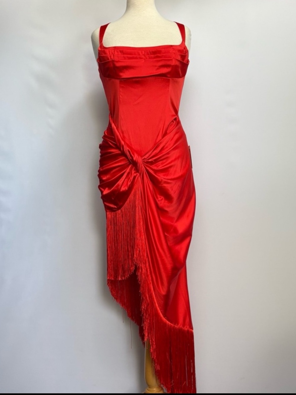 NWT For Love & Lemons Anisa Asymmetrical Silk Fringe Midi Dress - Picture 9 of 16